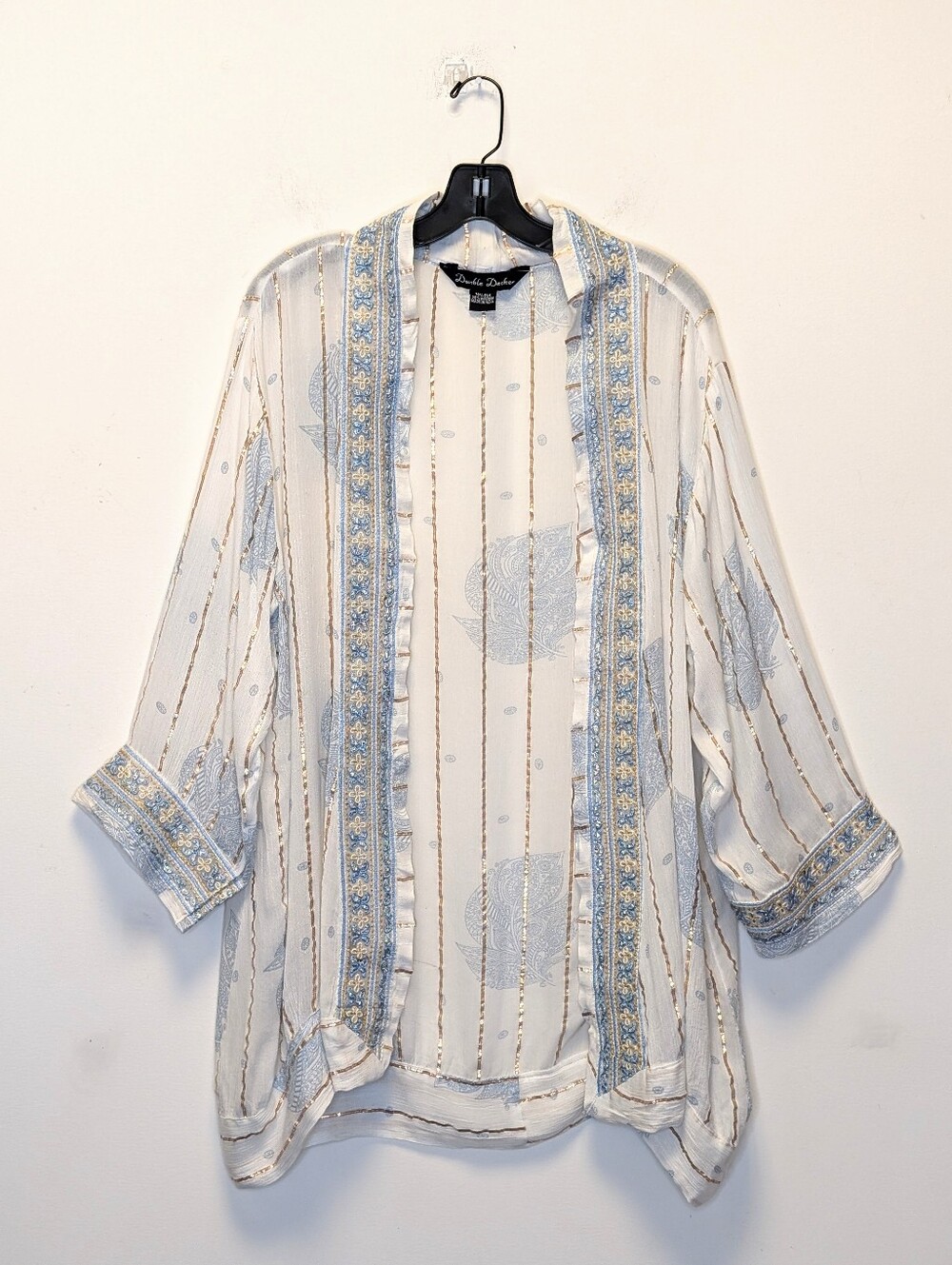 Double Decker Silk Blend Embroidered Open Front Kimono Jacket